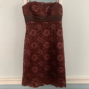 BCBG Brown & Silver Lace Strapless Dress | Size: 4